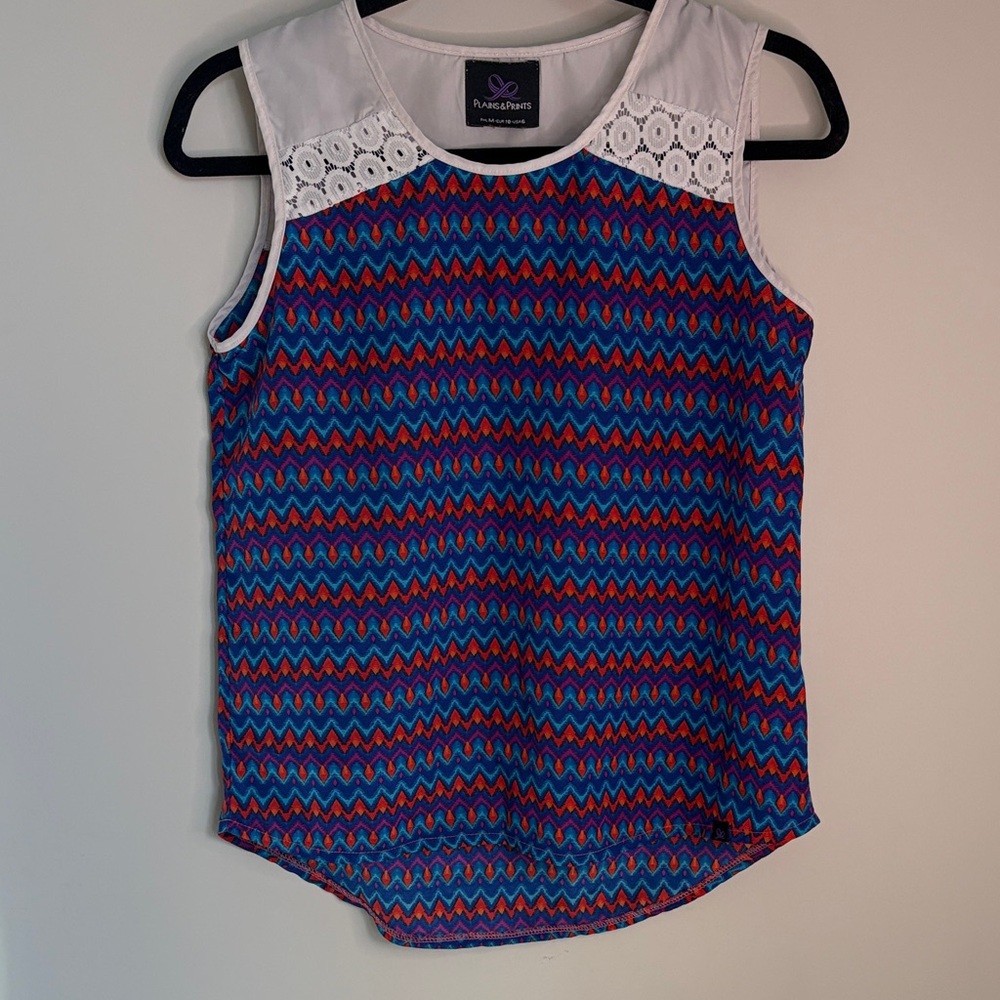 🔥4/$20 Plains and Prints Colorful Chevron Tank Top with Lace Accents🔥